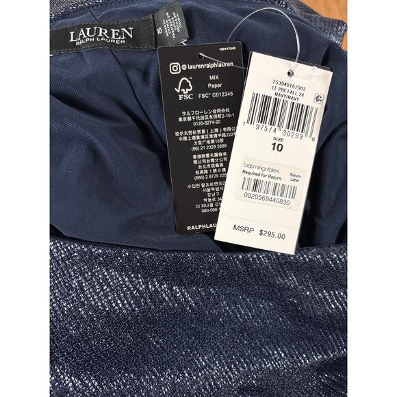 B37 Lauren Ralph Lauren Dress Womens 10 Metallic Knit One Shoulder Old Hollywood - Picture 8 of 8